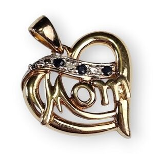 Mom Heart Diamond Sapphire Pendant Gold Plates Sterling 925 Silver Lab Created